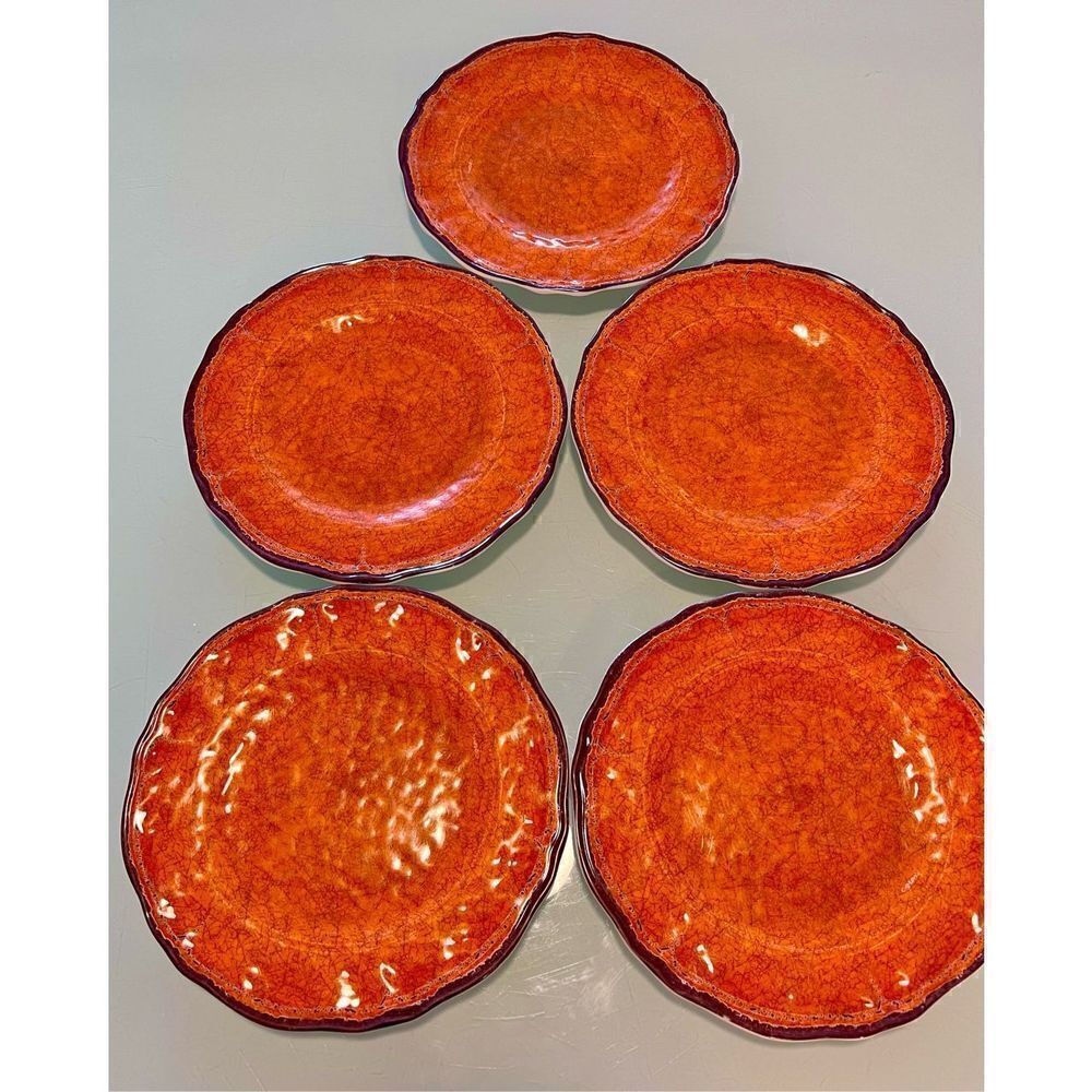 Lot of 5 Citrus Grove Melamine Plates Orange Crackle Look BPA FREE
